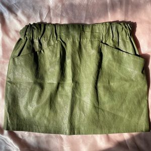 Zara Faux Leather Paperbag  Green Mini Skirt Sz L